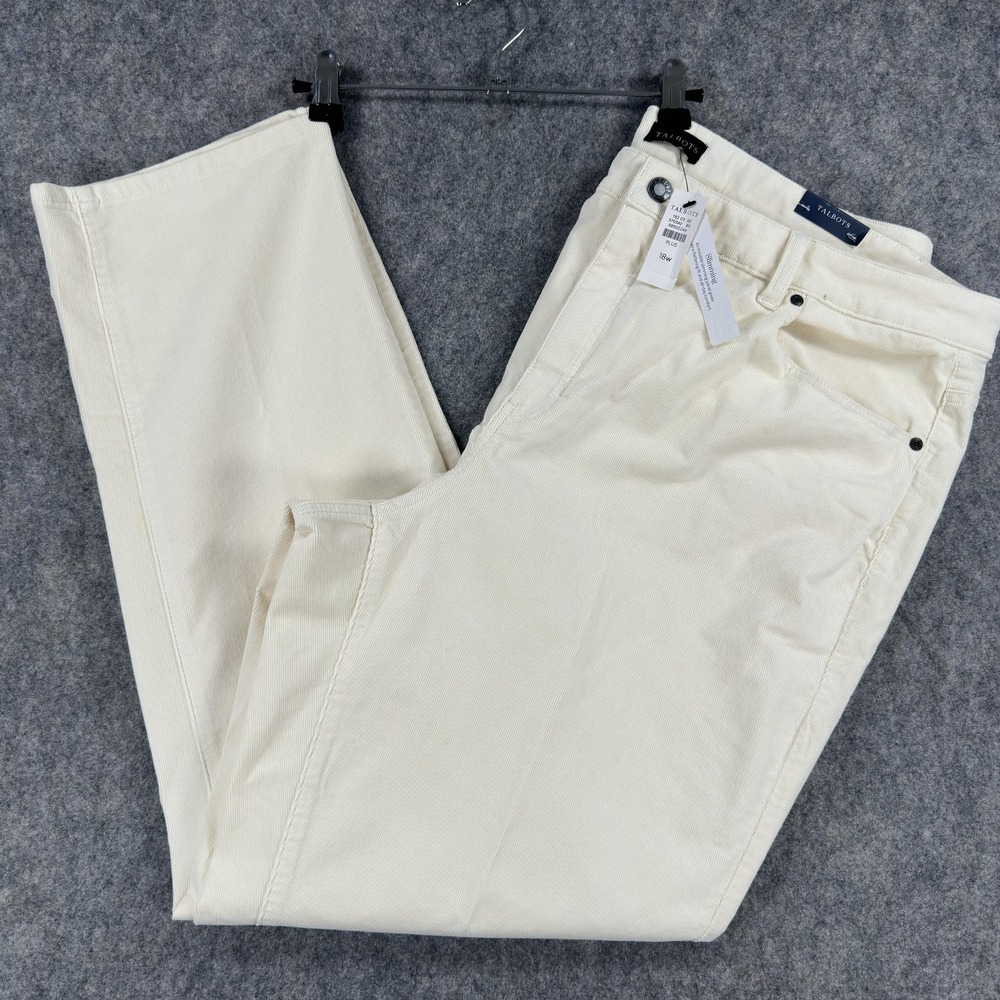 Talbots Pants Womens 18W White Corduroy Straight Leg High Waist Plus Full Length